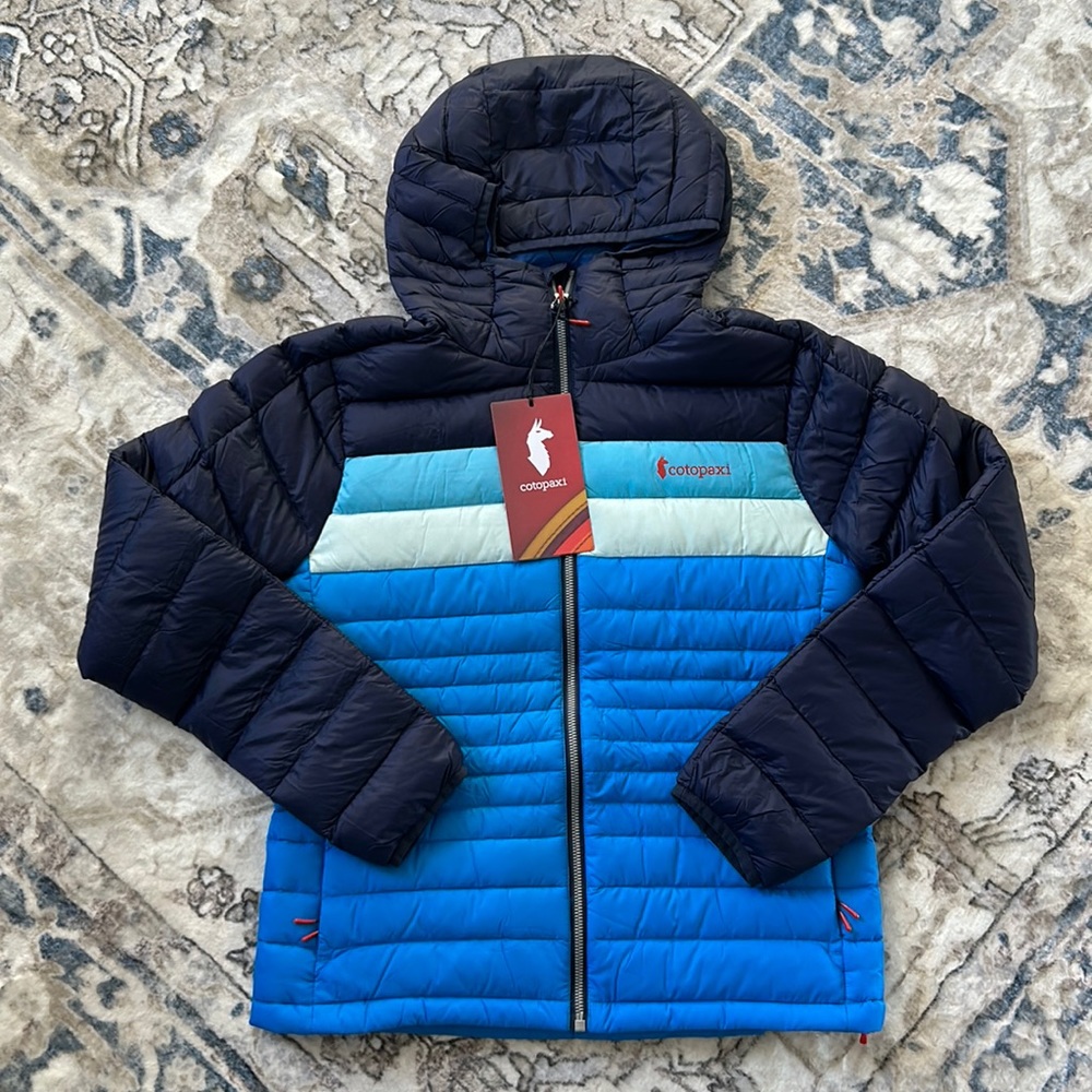 Cotopaxi Fuego Down Hooded Women’s Jacket, Maritime & Saltwater, XS